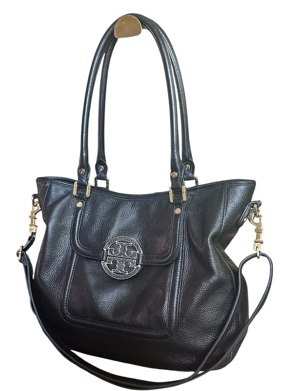 Tory Burch Amanda Classic Handle Black Leather Hobo Crossbody Dust Bag